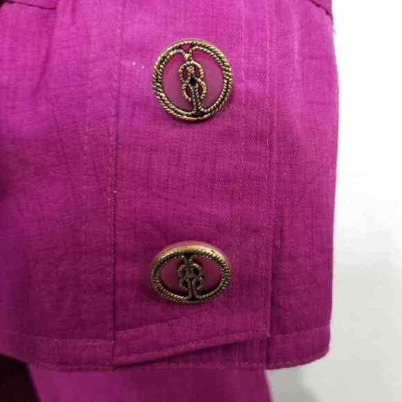 Vintage Women's Portrait Belted Trench Coat Raspberry Purple Size 12 Zip Out - Picture 6 of 12